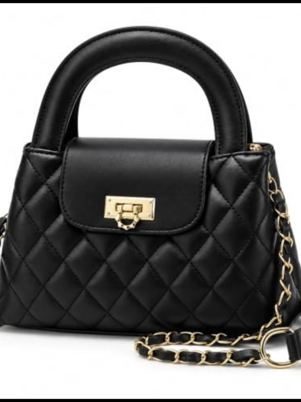 Quilted Faux Leather Crossbody Purse Mini Top Handle Chain Strap Handbag